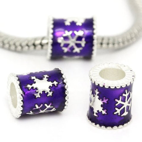 Purple Enamel Christmas Snow Flake European Bead Compatible for Most European Snake Chain Charm Bracelet - Sexy Sparkles Fashion Jewelry - 2