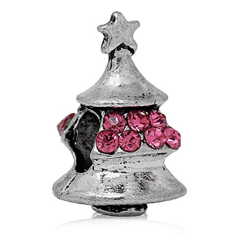 Christmas Tree W/pink Rhinestones Charm Bead for European Snake Chain Charm Bracelet - Sexy Sparkles Fashion Jewelry - 1