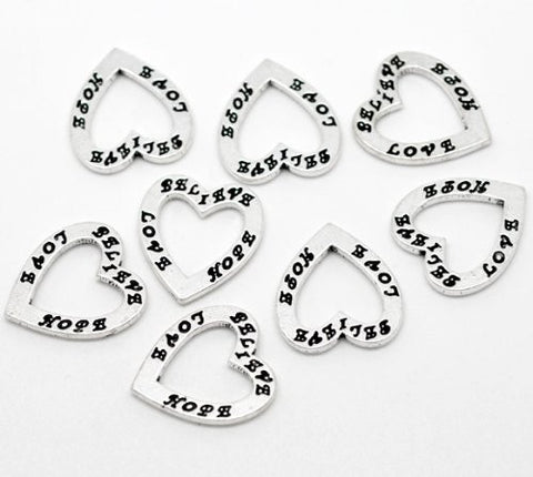Silver Tone Believe Love Hope Heart Charm Pendant for Necklace - Sexy Sparkles Fashion Jewelry - 2