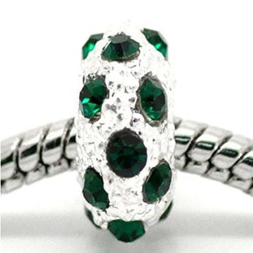 May Birthstone w/Dark Green Rhinestones Charm For european Snake chain Charm Bracelet - Sexy Sparkles Fashion Jewelry