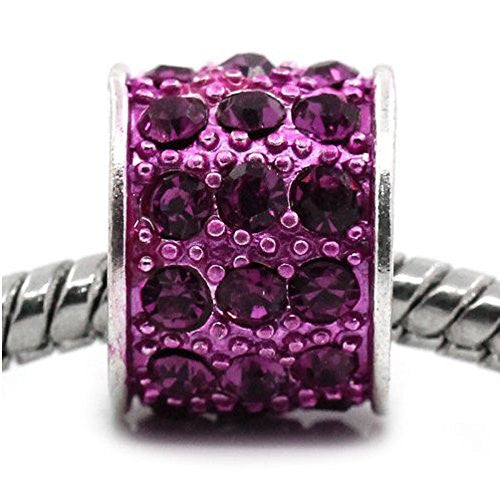 Pink Cylinder Charm w/  Rhinestones Charm Bead Spacer For Snake Charm Bracelet - Sexy Sparkles Fashion Jewelry - 1