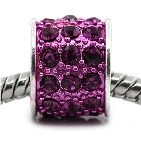 Pink Cylinder Charm w/  Rhinestones Charm Bead Spacer For Snake Charm Bracelet - Sexy Sparkles Fashion Jewelry - 1