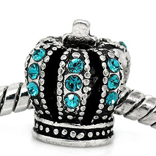 Blue Crystals on Crown European Bead Compatible for Most European Snake Chain Bracelet - Sexy Sparkles Fashion Jewelry - 1