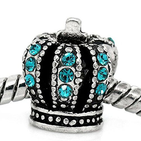 Blue Crystals on Crown European Bead Compatible for Most European Snake Chain Bracelet - Sexy Sparkles Fashion Jewelry - 1