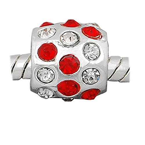 Red with Clear  Crystal European Bead Compatible for Most European Snake Chain Charm Bracelet