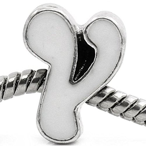 Letter Y White Enamel Baed for Snake Chain Charm Bracelet