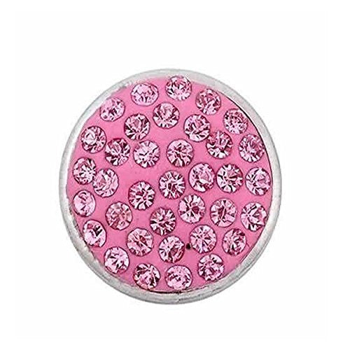 Pink Crystals Chunk Snap Jewelry Button Round Silver Tone Fit Chunk Bracelets