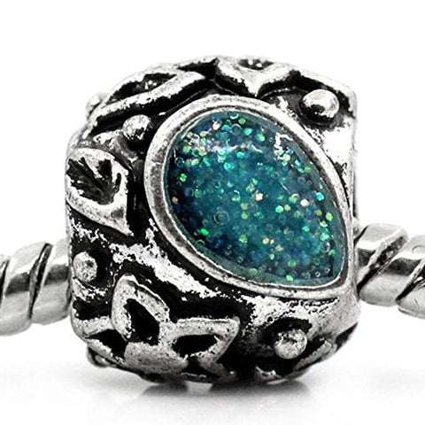 Glitter Inspirational Flower Charm Spacer Bead for Snake Chain Bracelet (Aqua) - Sexy Sparkles Fashion Jewelry - 1