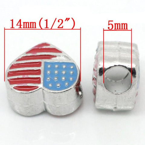 American Flag Heart Spacer Beads for Snake Chain Charm Bracelet - Sexy Sparkles Fashion Jewelry - 2