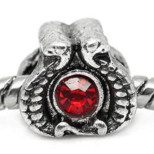 Snakes with Red  Rhinestone in the Middle European Bead Compatible for Most European Snake Chain Bracelet