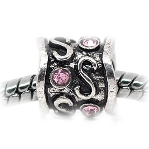Pink  Rhinestone Birth Charm European Bead Compatible for Most European Snake Chain Bracelet