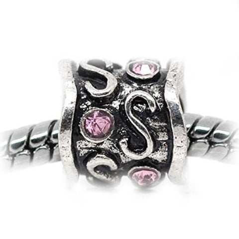Pink  Rhinestone Birth Charm European Bead Compatible for Most European Snake Chain Bracelet - Sexy Sparkles Fashion Jewelry - 1