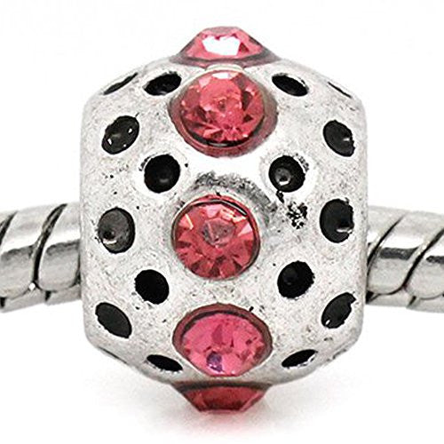 Pink Rhinestone  Birthstone Charm European Bead Compatible for Most European Snake Chain Bracelets