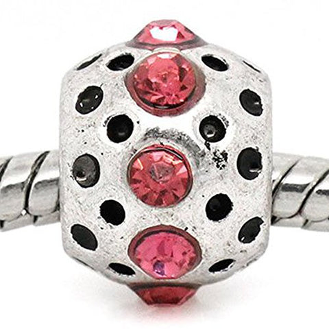 Pink Rhinestone  Birthstone Charm European Bead Compatible for Most European Snake Chain Bracelets - Sexy Sparkles Fashion Jewelry - 1