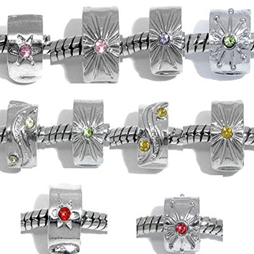 10 Assorted  Rhinestone Clip&lock Stoppers European Bead Compatible for Most European Snake Chain Bracelet