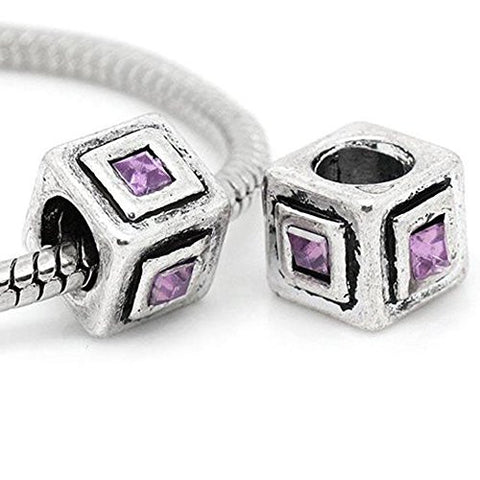 Cube Charm with purple  Rhinestone Crystals European Bead Compatible for Most European Snake Chain Bracelet - Sexy Sparkles Fashion Jewelry - 1