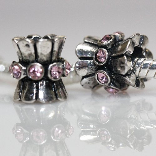 Light Pink  Crystals European Bead Compatible for Most European Snake Chain Charm Bracelet