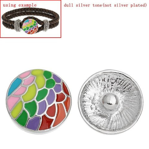Chunk Snap Buttons Fit Chunk Bracelet Round Silver Tone Pattern Carved Enamel Multi 20mm - Sexy Sparkles Fashion Jewelry - 2