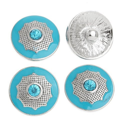 Chunk Snap Buttons Fit Chunk Bracelet Round Silver Tone Enamel Blue Polygon Pattern Carved Blue Rhinestone 20mm - Sexy Sparkles Fashion Jewelry - 4