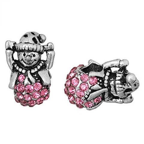 Christmas Snow Man With Pink Crystals Charm Bead for European Snake Chain Charm Bracelet - Sexy Sparkles Fashion Jewelry - 3