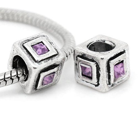 Cube Charm with purple  Rhinestone Crystals European Bead Compatible for Most European Snake Chain Bracelet - Sexy Sparkles Fashion Jewelry - 4