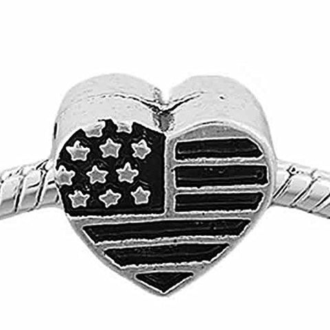 USA Flag Heart European Bead Compatible for Most European Snake Chain Bracelet - Sexy Sparkles Fashion Jewelry - 1
