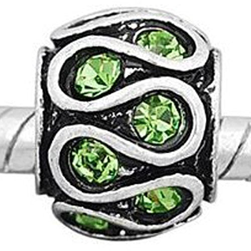 Lt Green  Rhinestone Spacer Bead European Bead Compatible for Most European Snake Chain Charm Bracelet