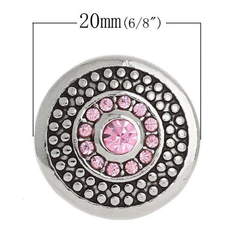 Chunk Snap Buttons Fit Chunk Bracelet Round Antique Silver Pink Rhinestone Dot Pattern Carved 20mm - Sexy Sparkles Fashion Jewelry - 3