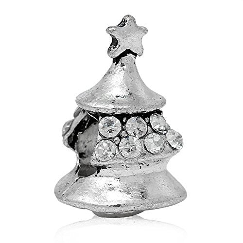 Christmas Tree With Clear Cystals Charm Bead for European Snake Chain Charm Bracelet - Sexy Sparkles Fashion Jewelry - 1