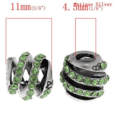 Spiral Design W/crystals Charm Spacer Bead For Snake Chain Bracelet (Green) - Sexy Sparkles Fashion Jewelry - 3