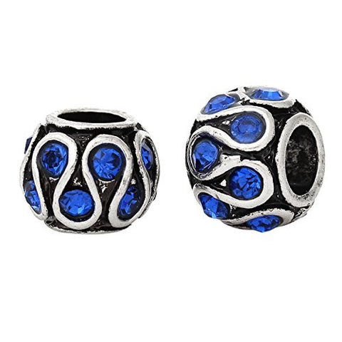 S Pattern Royal Blue Crystal Charm European Bead Compatible for Most European Snake Chain Bracelet - Sexy Sparkles Fashion Jewelry - 2