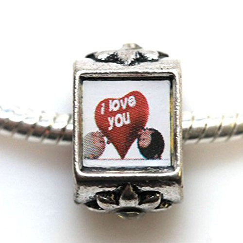 2 Sides I Love You Bead Compatible for Most European Snake Chain Bracelet with  Crystal Stone For Snake Chain Charm Bracelet - Sexy Sparkles Fashion Jewelry - 1