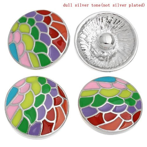 Chunk Snap Buttons Fit Chunk Bracelet Round Silver Tone Pattern Carved Enamel Multi 20mm - Sexy Sparkles Fashion Jewelry - 4