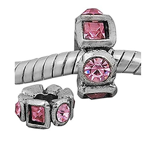 October Birthstone  Pink  Crystal European Bead Compatible for Most European Snake Chain Charm Bracelet - Sexy Sparkles Fashion Jewelry - 1