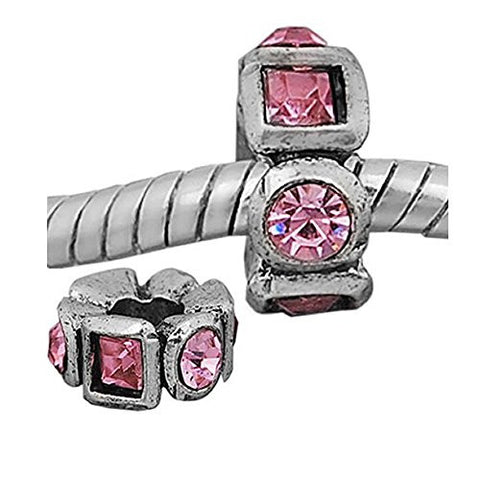 October Birthstone  Pink  Crystal European Bead Compatible for Most European Snake Chain Charm Bracelet - Sexy Sparkles Fashion Jewelry - 1