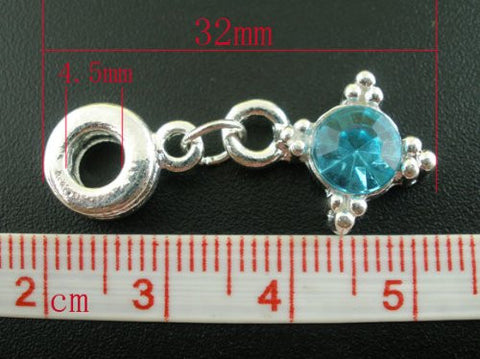 Turquoise  Rhinestone Dangle European Style For Snake Chain Charm Bracelet - Sexy Sparkles Fashion Jewelry - 2
