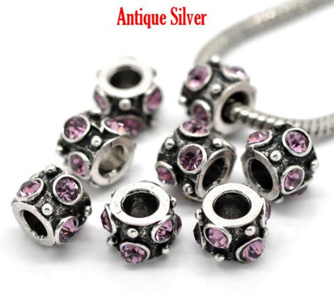 Purple  Rhinestone Birth Charm European Bead Compatible for Most European Snake Chain Bracelet - Sexy Sparkles Fashion Jewelry - 2