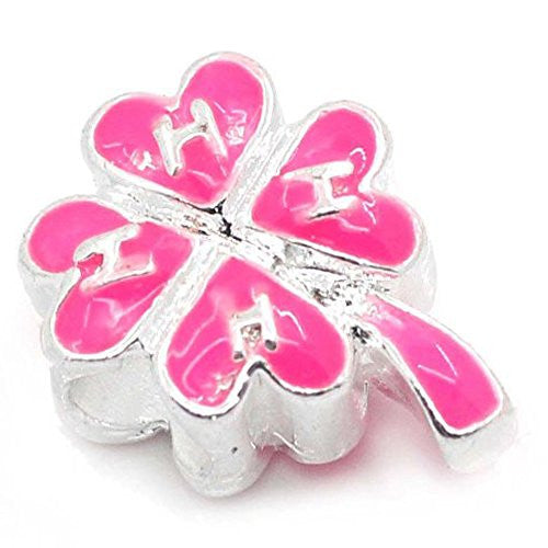 Four Leaf Clover Pink Charm Beads For Snake Chain Charm Bracelet