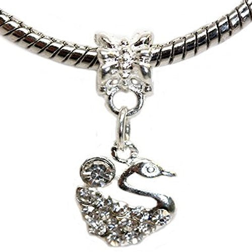 Clear  Rhinestone Swan Dangle Bead European Bead Compatible for Most European Snake Chain Charm Bracelet