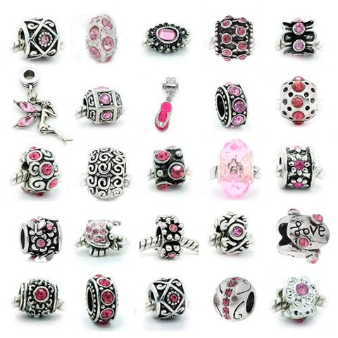 Ten (10) of Assorted Pink  Crystal Rhinestone and Metal Beads Charms Spacers for European Chain Bracelet - Sexy Sparkles Fashion Jewelry - 2