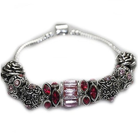 9.0" October Birthday Birthstone  Pink Girly Snake Chain Charm Bracelet - Sexy Sparkles Fashion Jewelry - 1