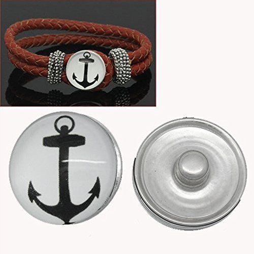 Anchor Design Glass Chunk Charm Button Fits Chunk Bracelet 18mm for Noosa Style Chunk Leather Bracelet