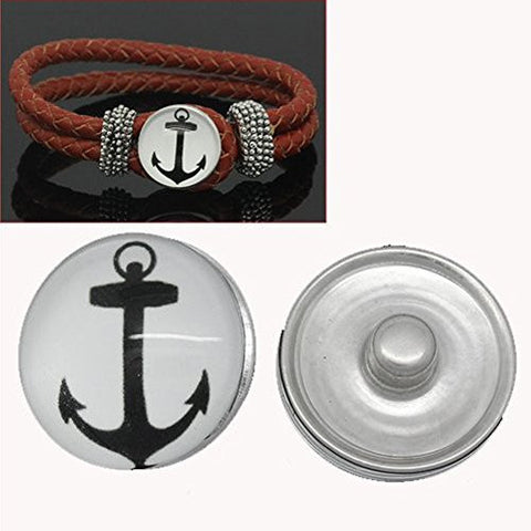 Anchor Design Glass Chunk Charm Button Fits Chunk Bracelet 18mm for Noosa Style Chunk Leather Bracelet - Sexy Sparkles Fashion Jewelry - 1