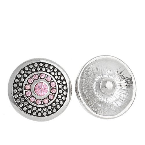 Chunk Snap Buttons Fit Chunk Bracelet Round Antique Silver Pink Rhinestone Dot Pattern Carved 20mm - Sexy Sparkles Fashion Jewelry - 1
