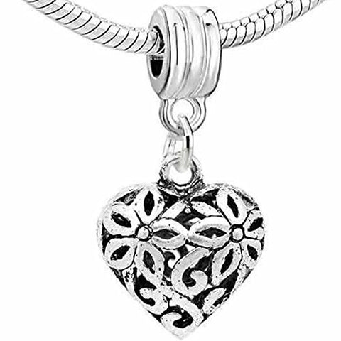 Hallow Flower Heart Dangle European Bead Compatible for Most European Snake Chain Bracelet - Sexy Sparkles Fashion Jewelry - 1
