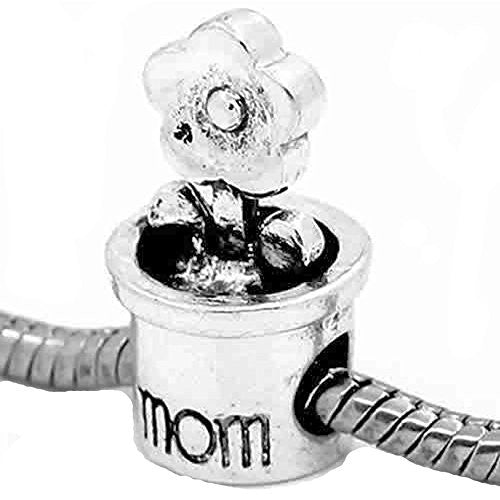 Mothers Day Gift Mom Flower Pot Charm European Bead Compatible for Most European Snake Chain Bracelet