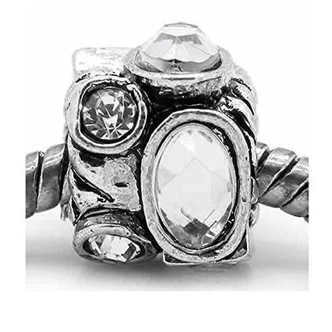 Charm with Round and Oval Rhinestones Charm Bead For Snake Chain Bracelet (Clear) - Sexy Sparkles Fashion Jewelry - 1