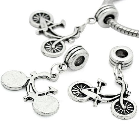 Silver Tone Bicycle Dangle Spacer Beads For Snake Chain Charm Bracelet - Sexy Sparkles Fashion Jewelry - 3