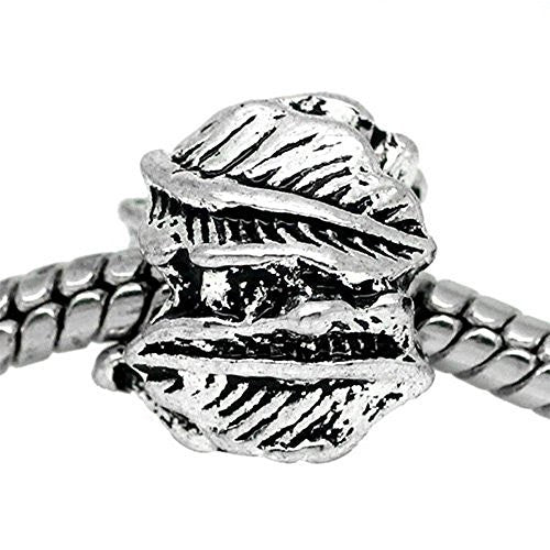 Leaf Carved European Bead Compatible for Most European Snake Chain Bracelet