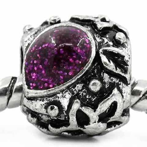 Glitter Inspirational Flower Charm Spacer Bead for Snake Chain Bracelet (Purple) - Sexy Sparkles Fashion Jewelry - 4